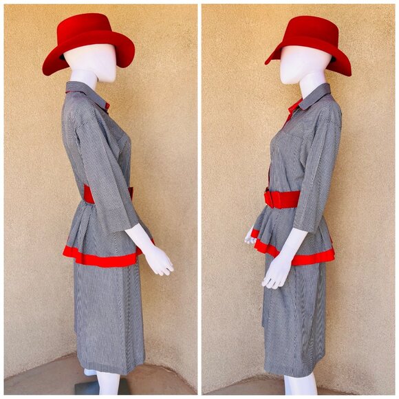 Vintage 80s Gingham Peplum Power Dress – M - Picture 6 of 7